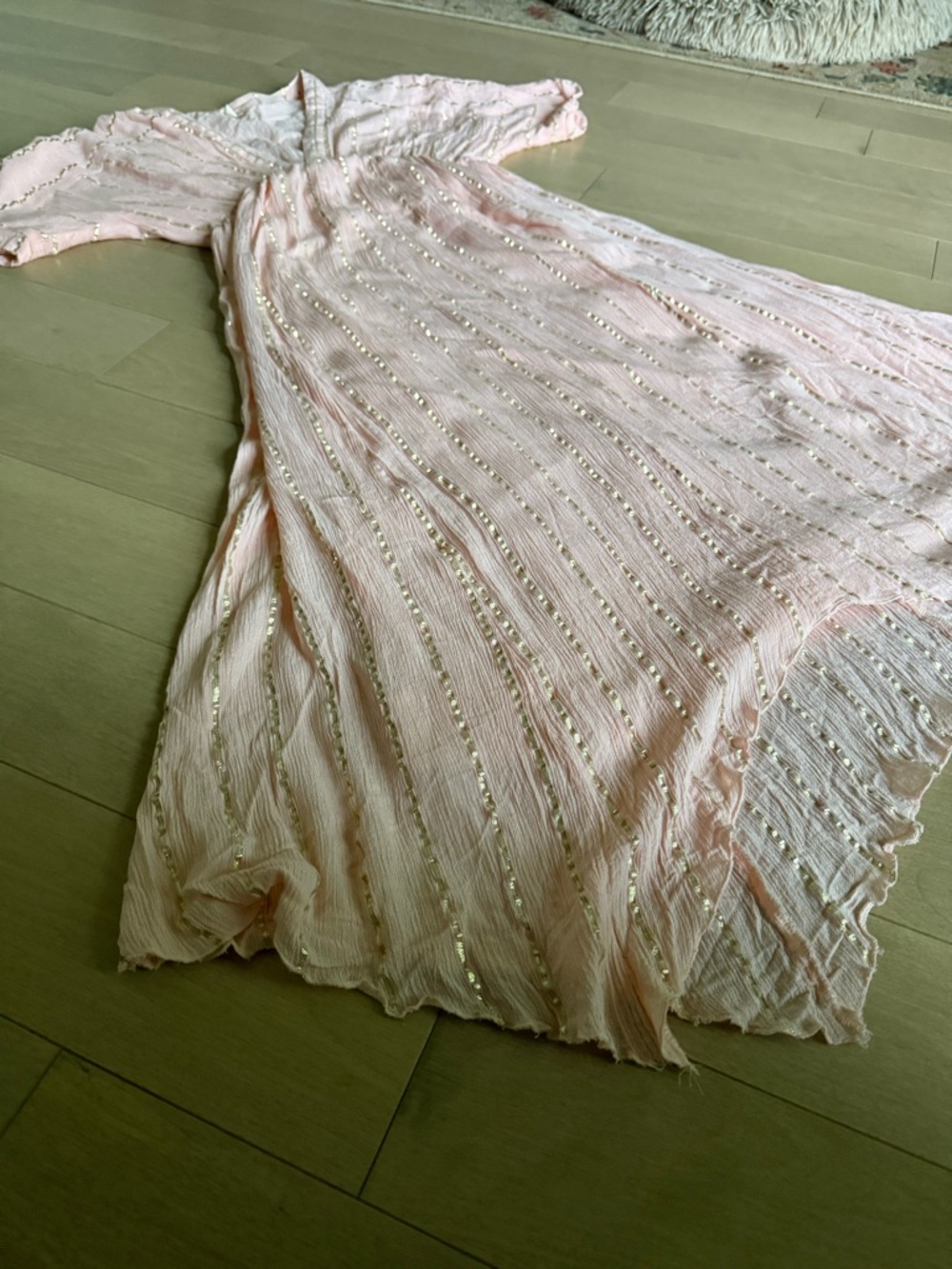 En Creme Pale Pink Beaded Maxi Dress